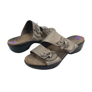 Vionic Womens Leather Floral Slide Sandals Size 8 Comfortable Slip-On Brown